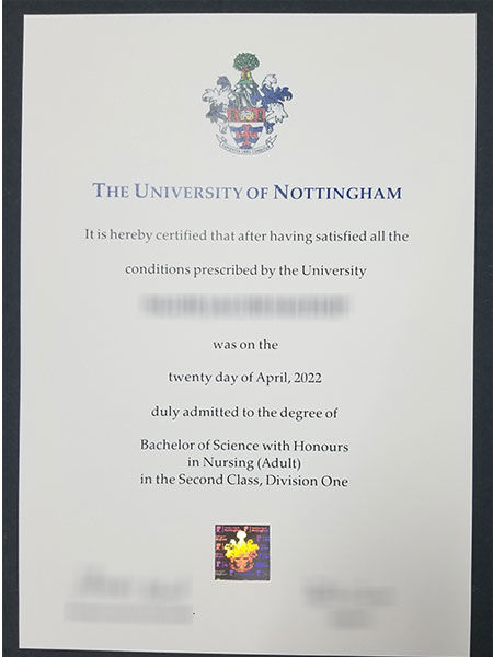 University of Nottingham Bachelor fake diploma 2022 sample version