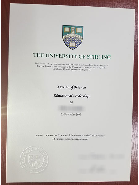 University of Stirling MSc fake diploma sample 2007 version