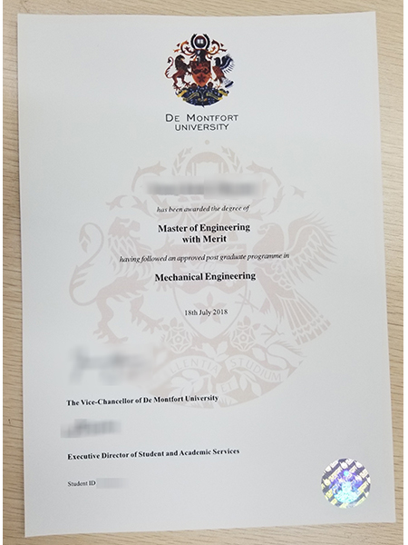 De Montfort University Mechanical Engineering fake certificate sample 2018 version