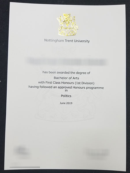 Nottingham Trent University BA fake degree sample