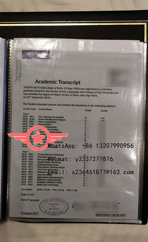 University of Manchester Fake Transcript Sample