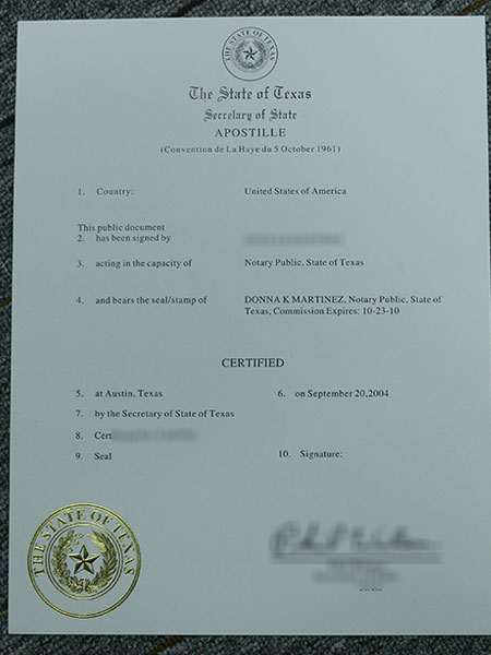 Texas Apostille Fake Certificate Sample