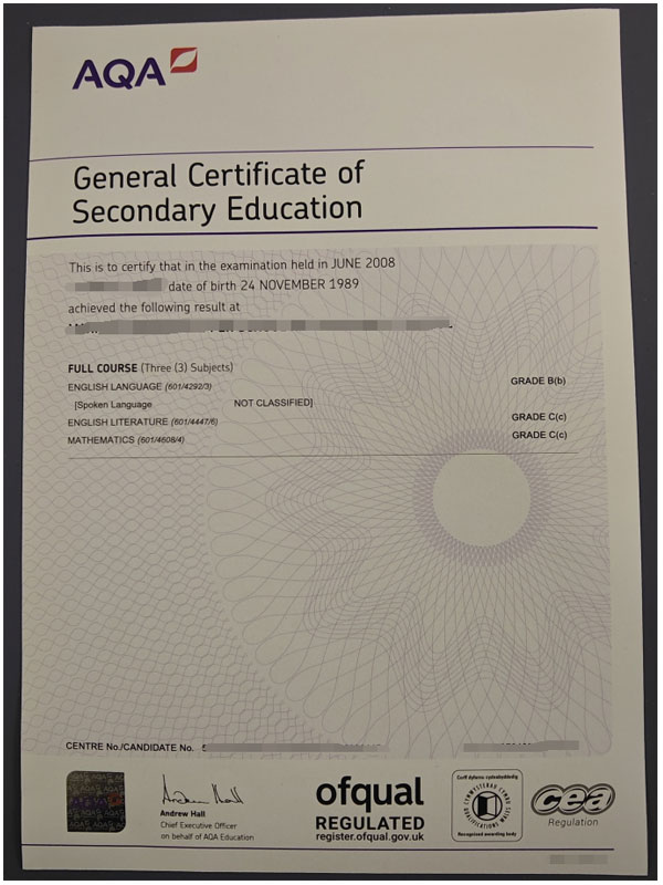 AQA GCSE certificates