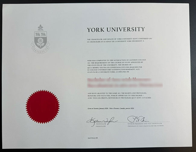 York University Degree Certificate Sample