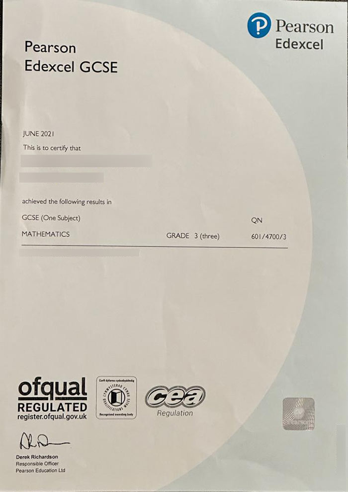 pearson edexcel gcse certificate sample