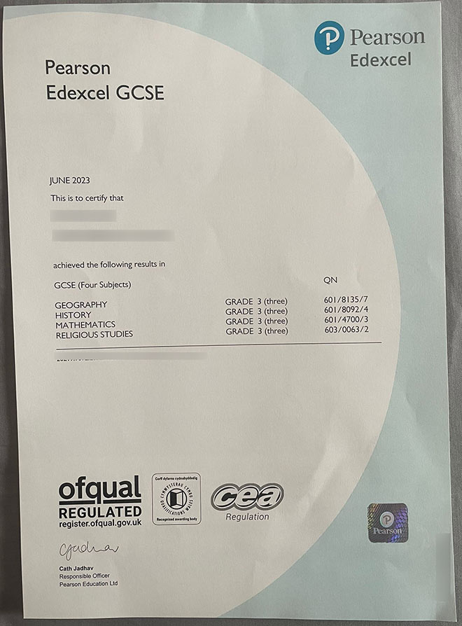 pearson edexcel gcse certificate sample