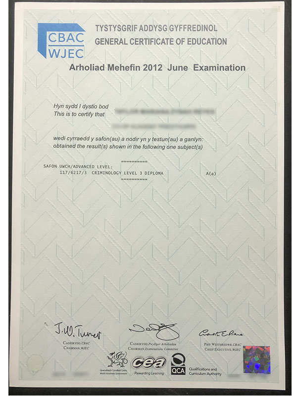 WJEC Certificate Sample