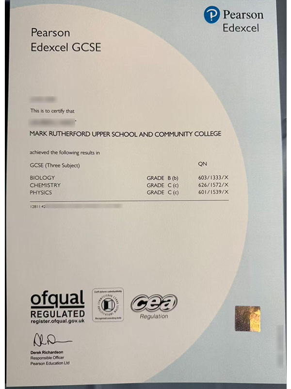 pearson edexcel gcse certificate sample