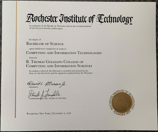 How much does it cost to purchase an RIT certificate online? 2018 RIT Degree Samples