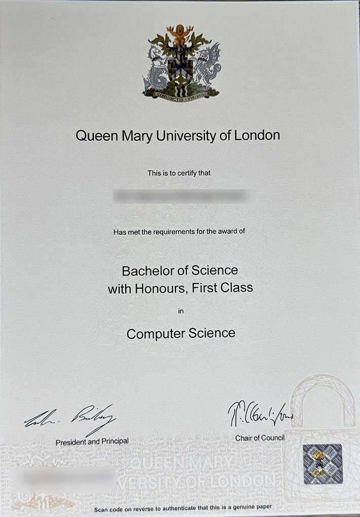 Latest sample display of the certificate diploma from Mary University in London certificate from queen mary university of london