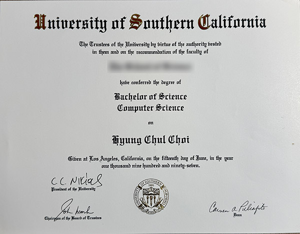 Certificate from the University of Southern California certificate from the university of southern california