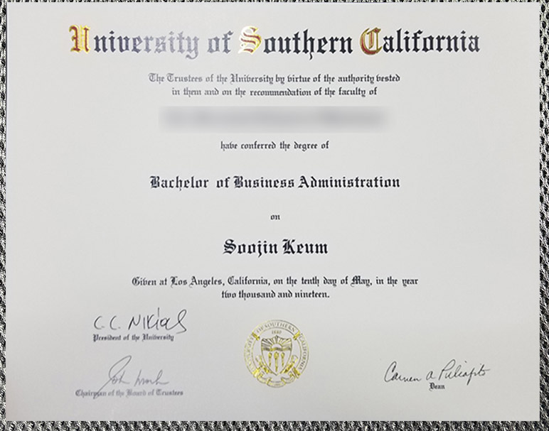 Certificate from the University of Southern California certificate from the university of southern california