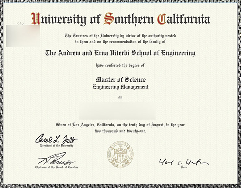 Certificate from the University of Southern California certificate from the university of southern california