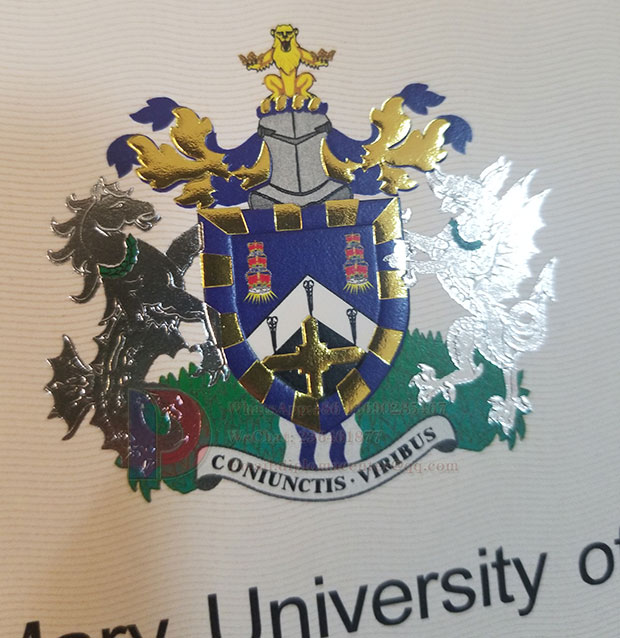 Latest sample display of the certificate diploma from Mary University in London qmul embossed logo