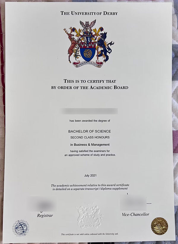 Derby University diploma certificate