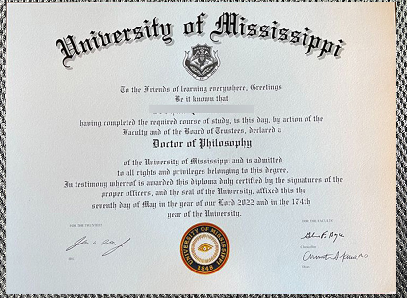 latest sample display of mississippi university certificates