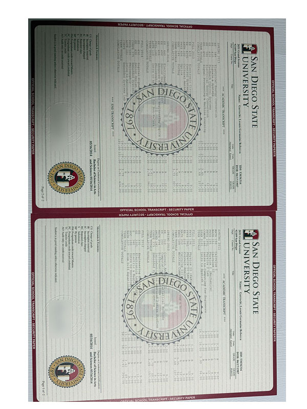 Transcript from San Diego State University, USA