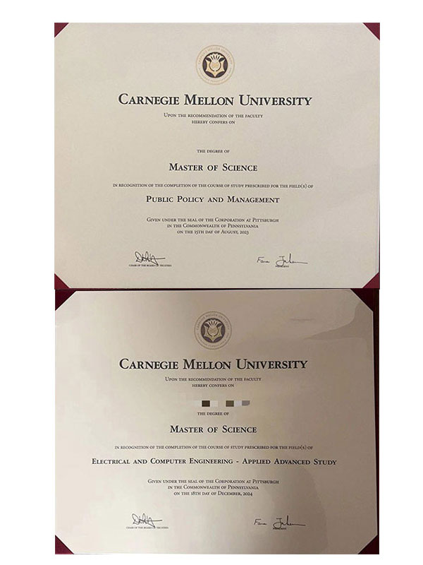 What is the Carnegie Mellon University degree certificate like?