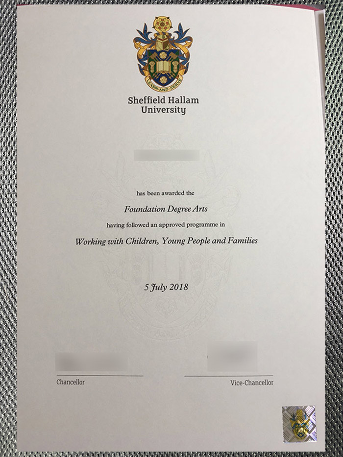 Certificate from Sheffield Hallam University certificate from sheffield hallam university