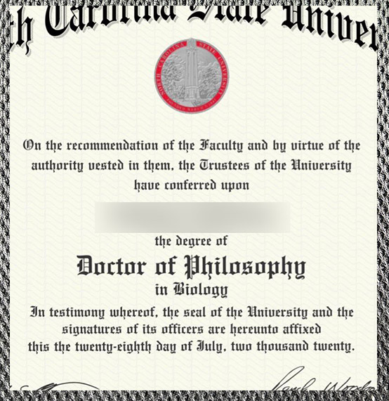 What is the degree certificate of North Carolina State University like? North Carolina State University1