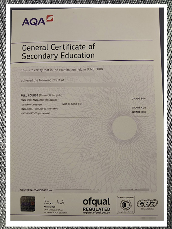 latest sample display of aqa gcse certificates