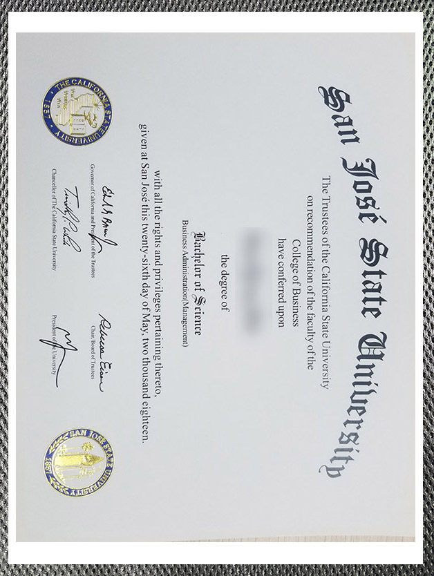 Latest sample display of certificates and diplomas from San Jose State University