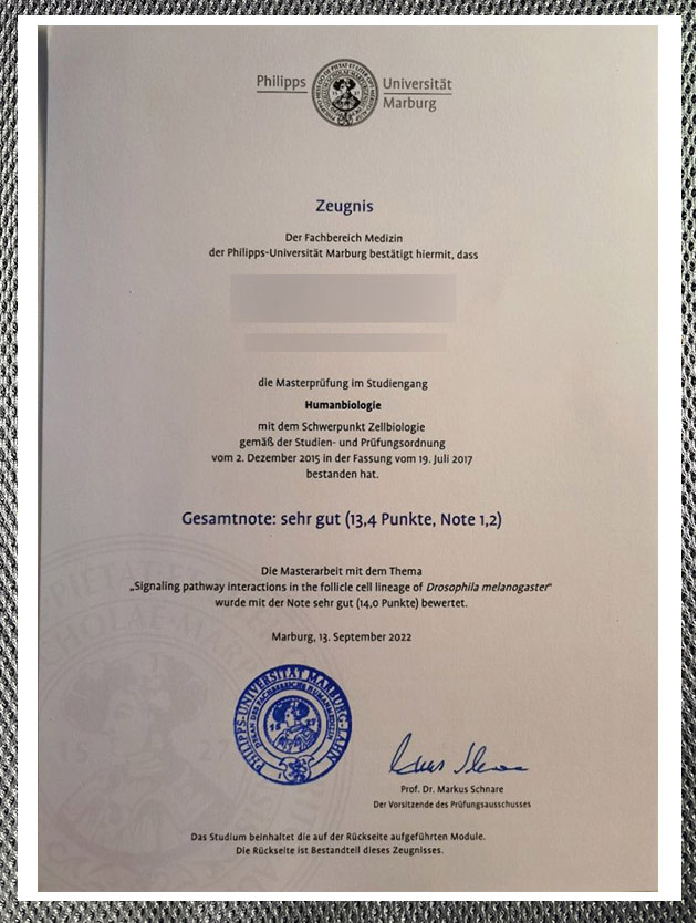 Please be sure to purchase a certificate diploma from the University of Marburg.