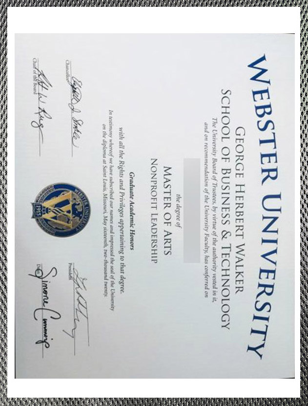 Latest sample display of Webster University diploma