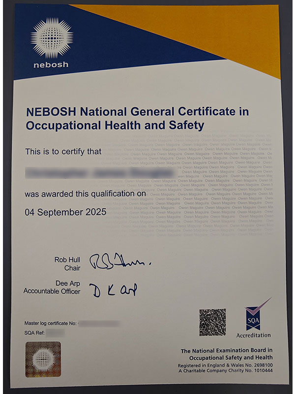 NEBOSH certificate Sample