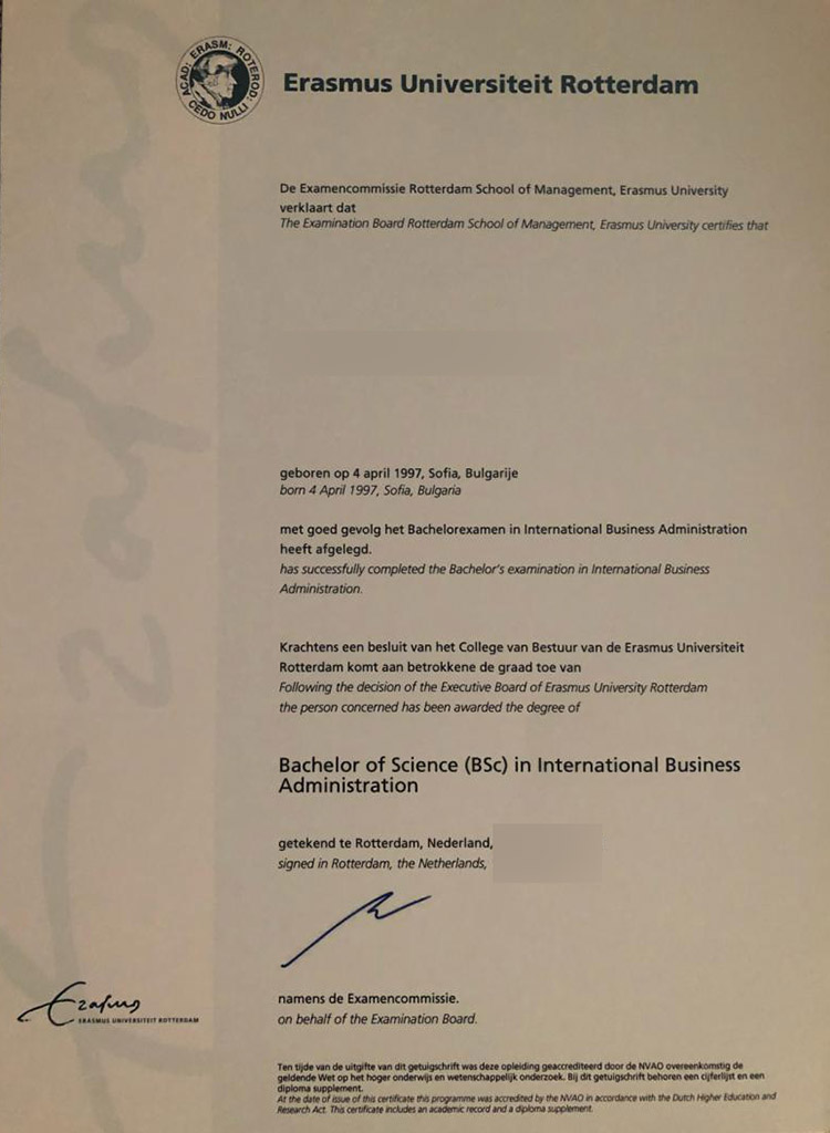 How much does it cost to purchase an EUR certificate? erasmus university rotterdam certificate1