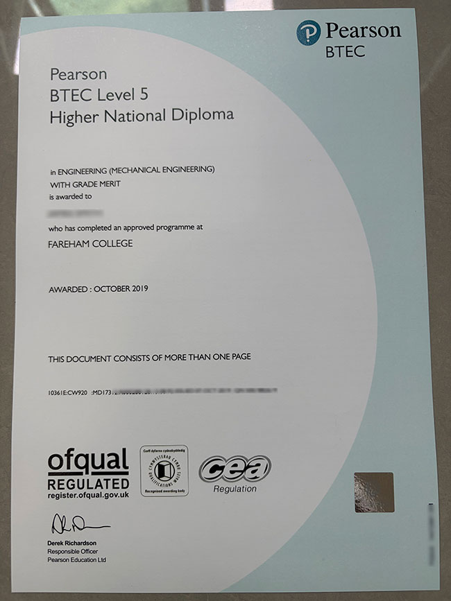 pearson btec level 5 certificates