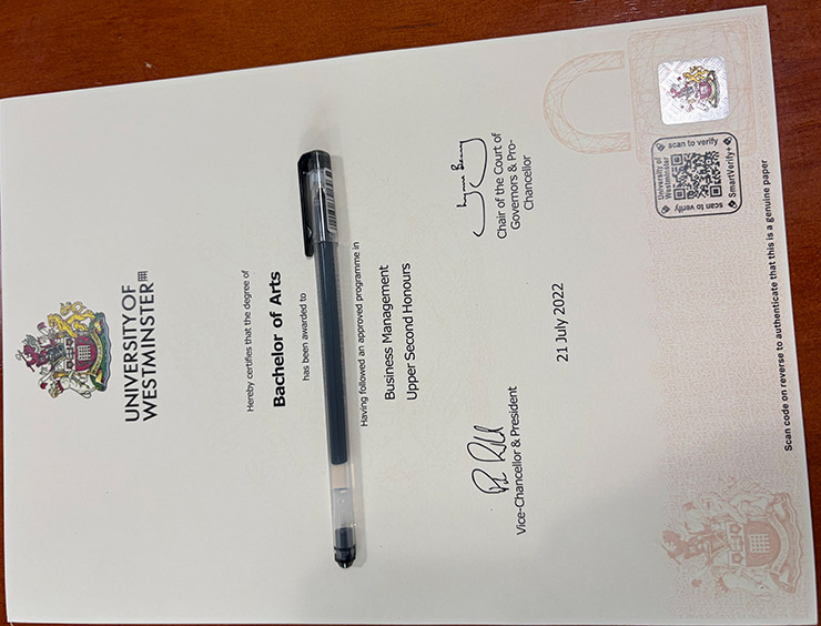 What is the Westminster University certificate like? University Of Westminster Certificate2