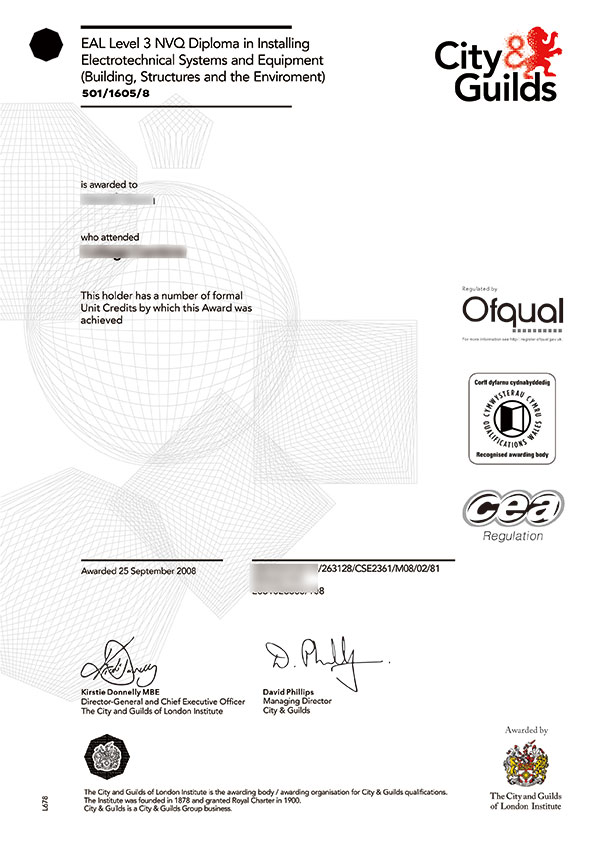 city & guilds certificates samples