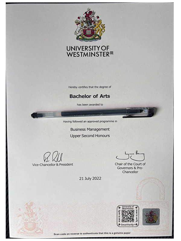 What is the Westminster University certificate like?