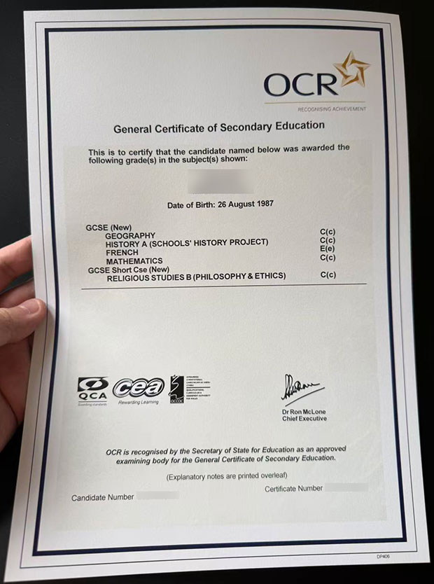 ocr certificate samples