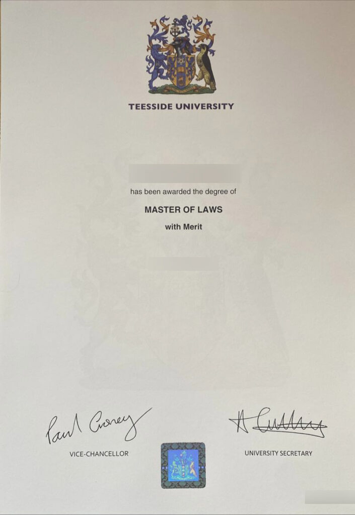 teeside university certificate